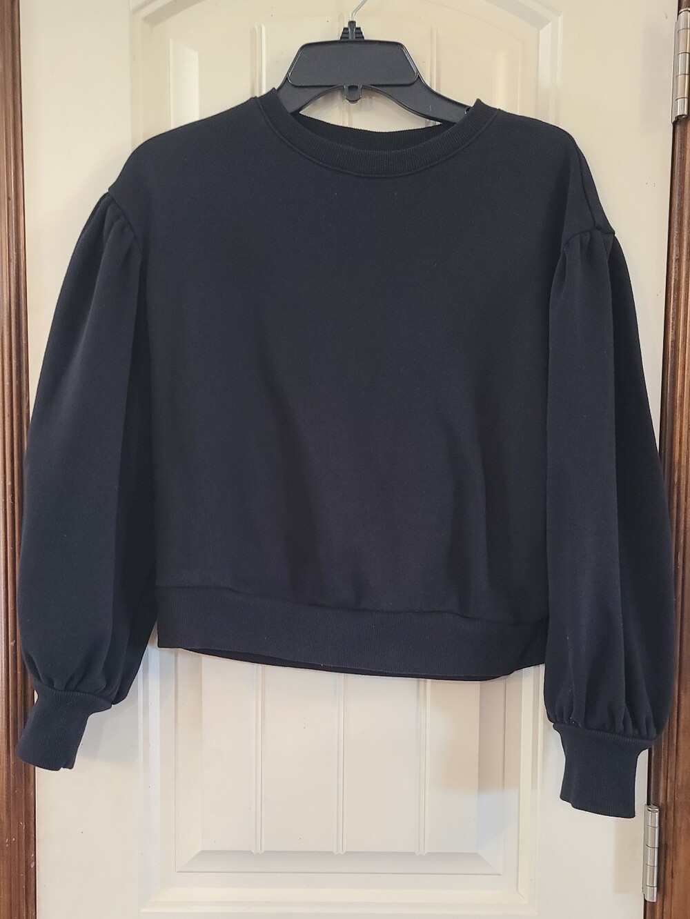 Prologue Women's Black Bubble-Sleeve Sweatshirt Top With Cuffed Sleeves Size S
